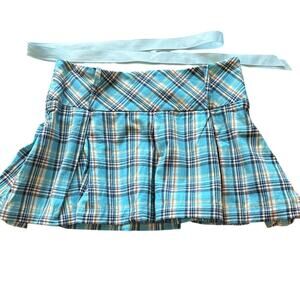 90s Y2K Vintage Pleated Mini Skirt Plaid Brown Blue White Small – Ribbon